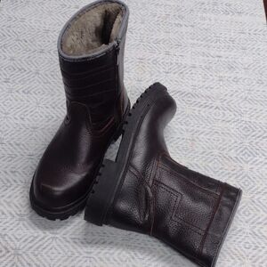 Nautilus Men's Dark Brown Leather Boots, Outdoor Work, Warm.